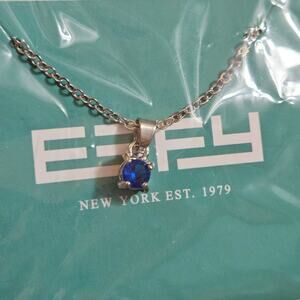 EFFY Carnival Pendant Necklace Silver-Tone Chain Blue Glass Stone Minimalist